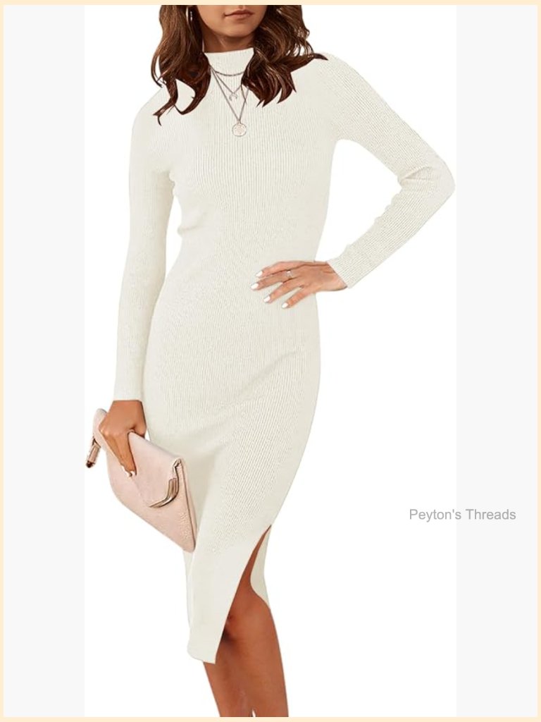 Mock Neck Slim Fit Ribbed Bodycon Knit Midi Dress